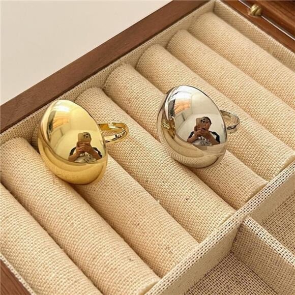 Bold Dome Ring Duo – Chunky Adjustable Gold & Silver Statement Rings - Picture 3 of 4